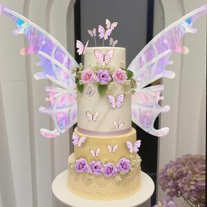 Butterfly Cake Topper Electric Musical Kinetic Wings Pink Purple Gold Flowers